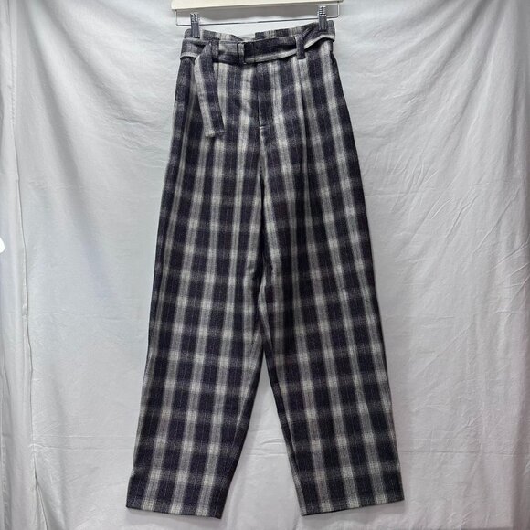Urban Outfitters Women's Pants Size XSmall Pleated Black/Offwhite Plaid Belted - Picture 1 of 6